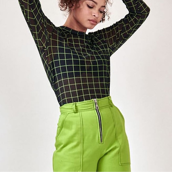 **NEVER WORN** womens black/green mesh long sleeve checkered top size small - Picture 1 of 2